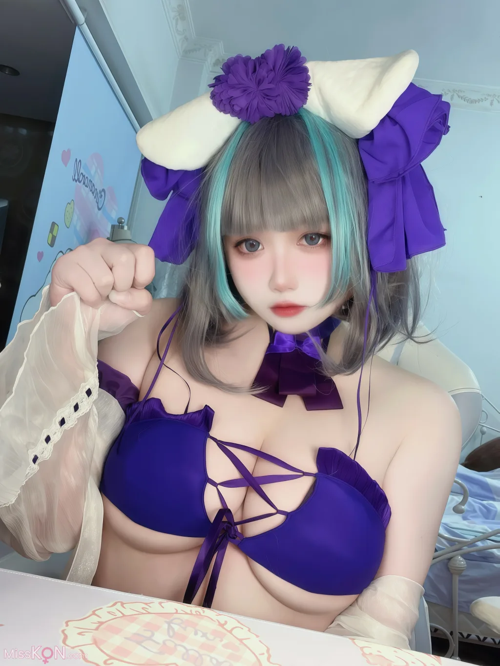 Coser@贞子蜜桃: 碧蓝航线 柴郡泳装 (60 photos )