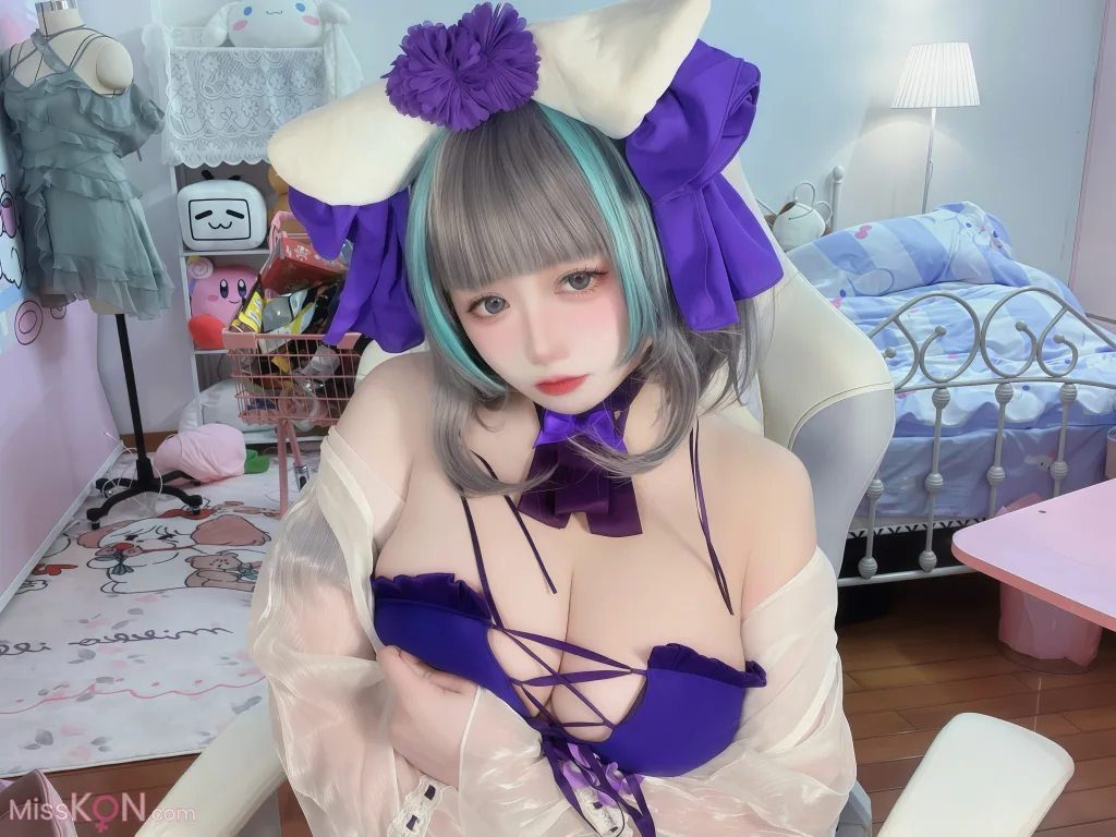 Coser@贞子蜜桃: 碧蓝航线 柴郡泳装 (60 photos )