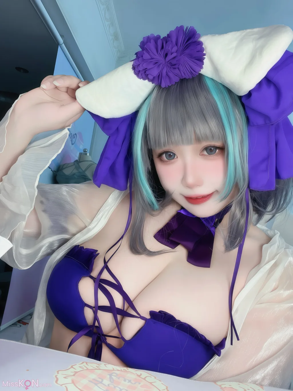 Coser@贞子蜜桃: 碧蓝航线 柴郡泳装 (60 photos )