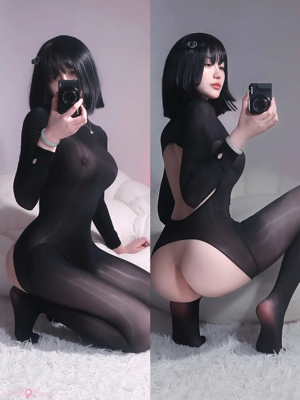 Coser@高桥千凛: 油光连体黑丝 (54 photos + 5 videos)